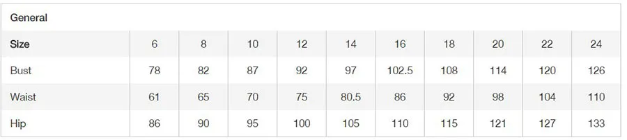 Spencer Size Chart