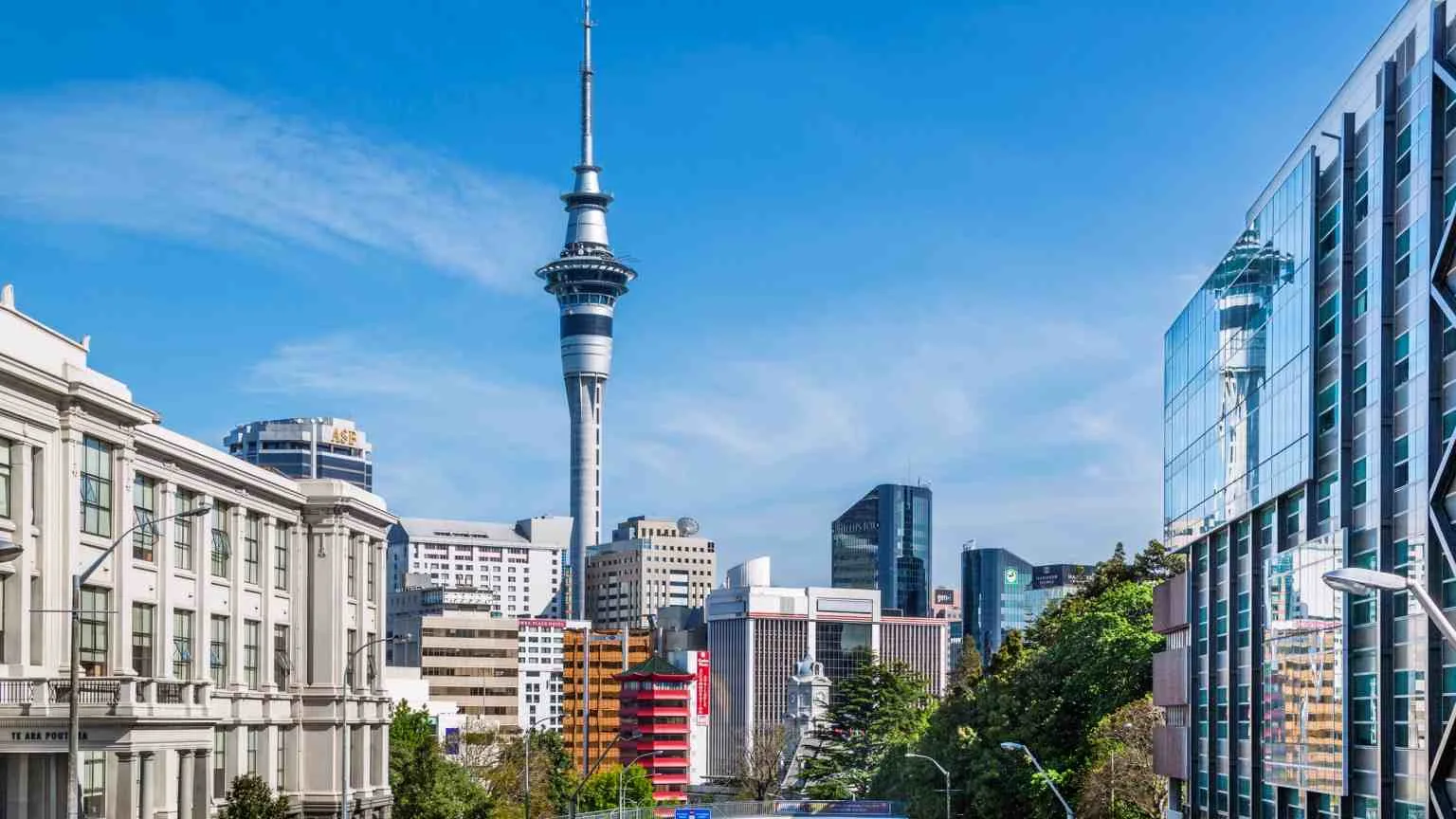 Image: Getty Images New Zealand, North Island, Auckland, Wellesley Street East with Auckland University of Technology and University of Auckland, dominated by the 328 metre Sky Tower, the tallest free-standing structure in the Southern Hemisphere (New Zealand, North Isla