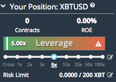 Screenshot showing the leverage slider on the Trade screen