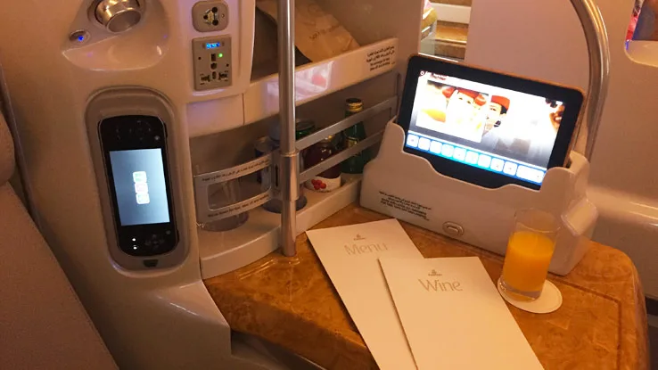Emirates Business Class A380 seat side bar