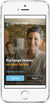 Screenshot of the CurrencyFair app