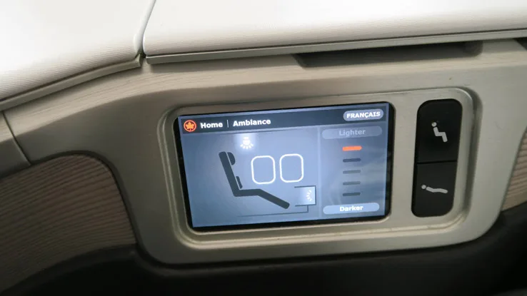 Air Canada 787 business class seat controls
