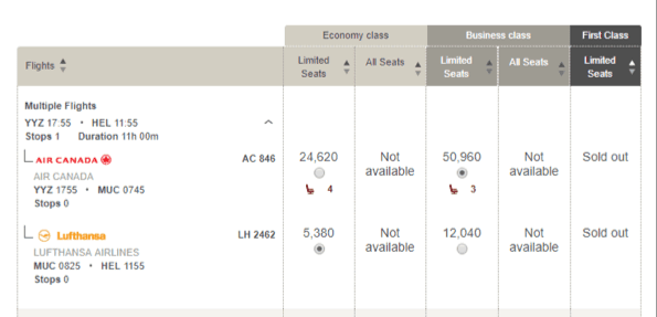 Booking Air Canada with points
