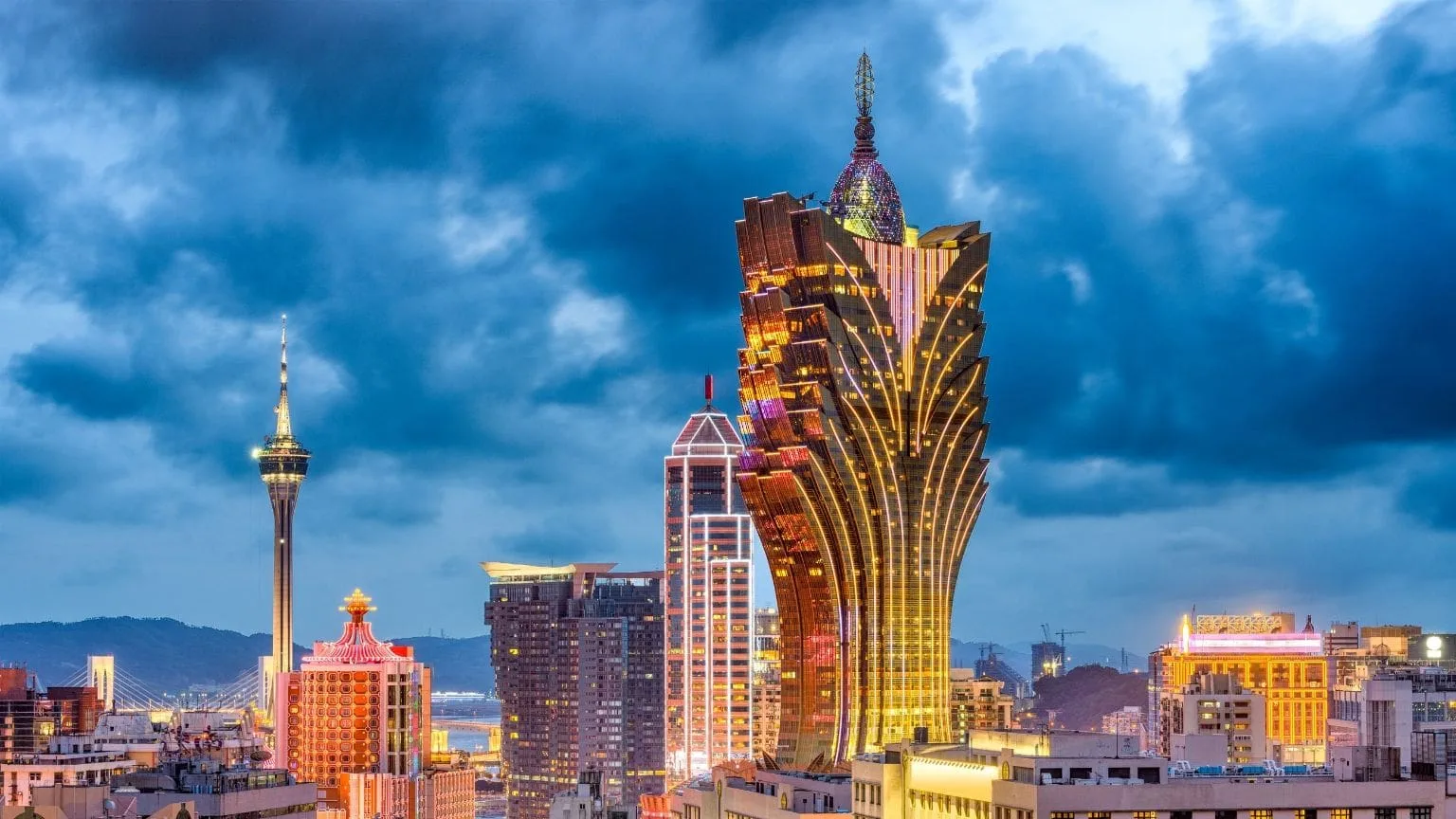 Image: Shutterstock Macau city skyline at dusk