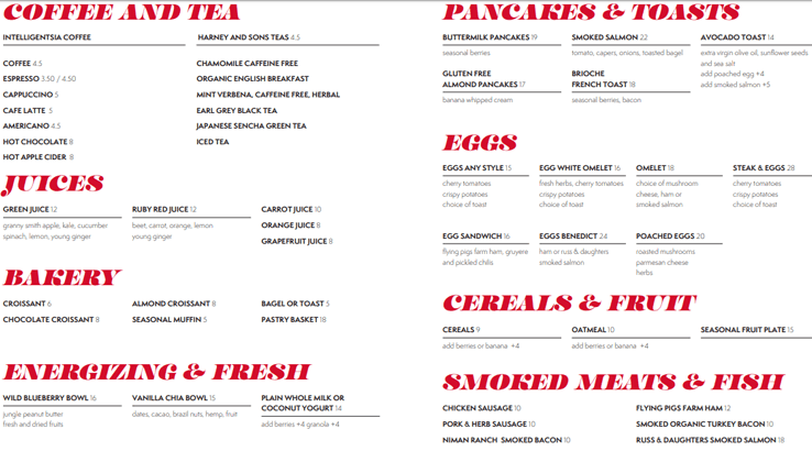 Image: Supplied TWA Hotel Breakfast menu