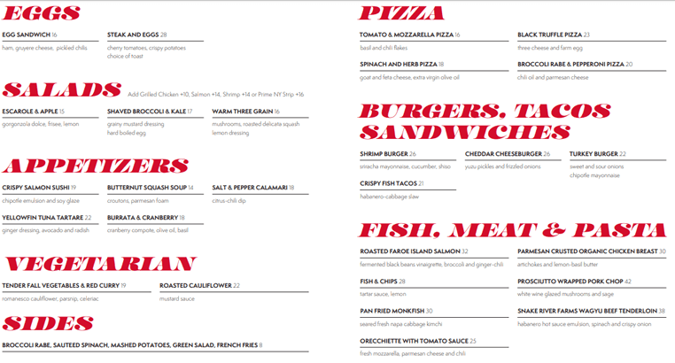 Image: Supplied TWA Hotel Lunch and dinner menu