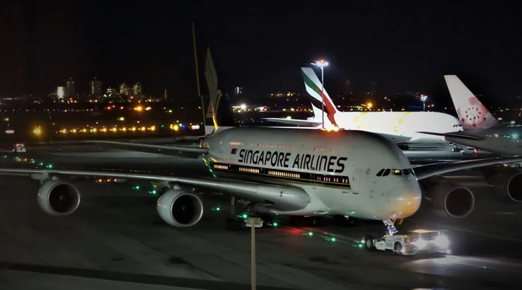 Image: Enoch Foong/Finder Singapore Airlines A380 being pushed back