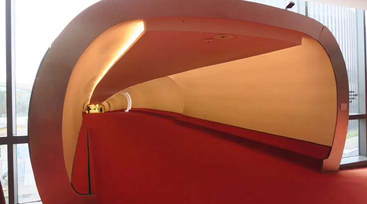 Image: Enoch Foong/Finder The red carpeted flight tube to the hotel