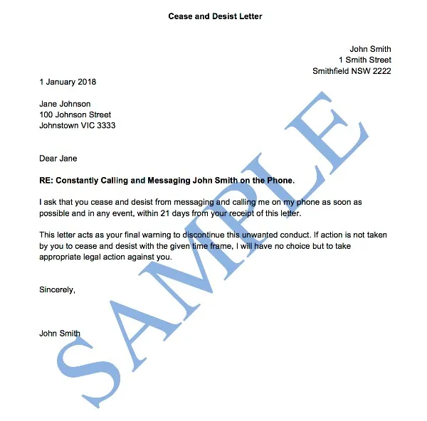 Cease And Desist Letter Template Australia