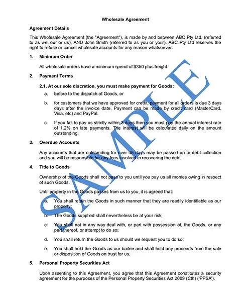 Free wholesale agreement templates (Australia)