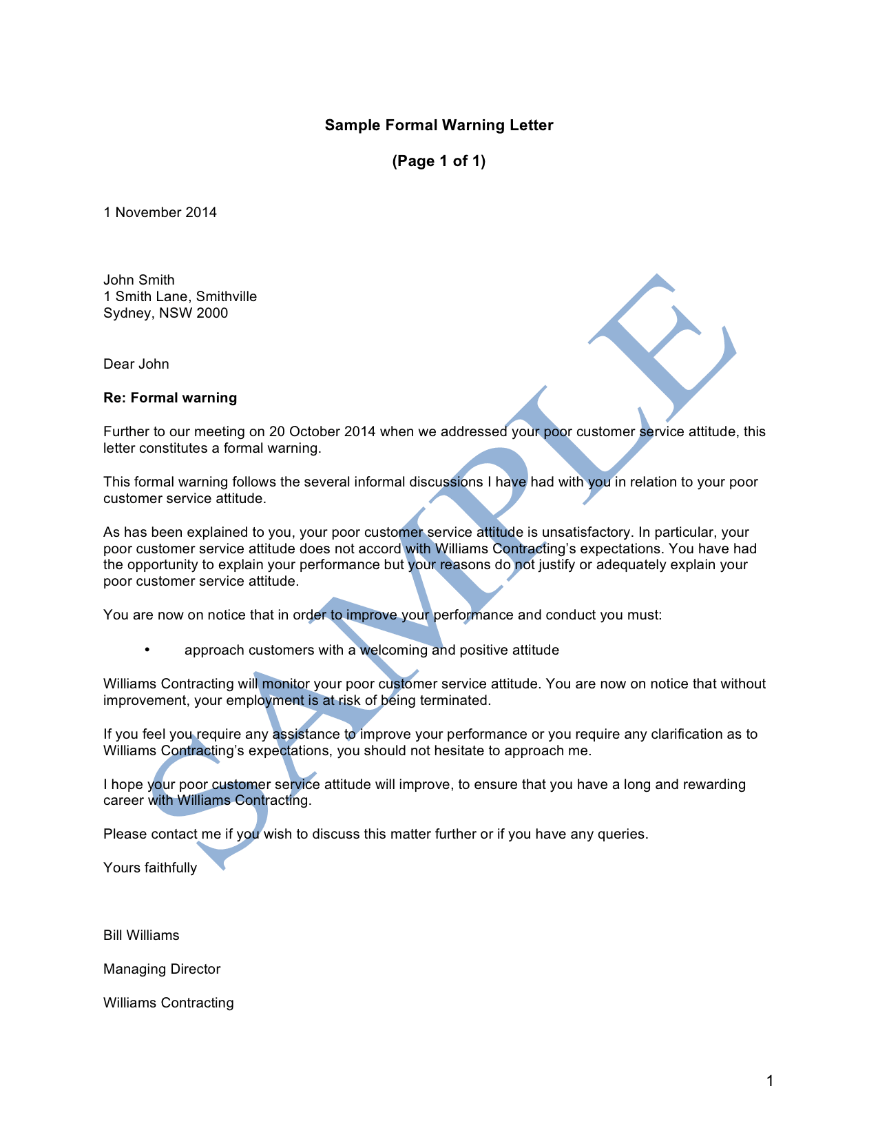 Free formal warning letter to employee template ...