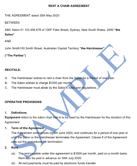 Free Hairdressing RentaChair Agreement Templates