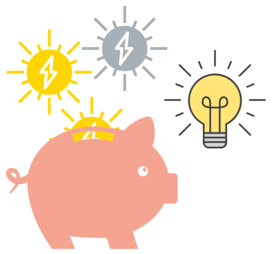 Image: Supplied Piggy bank with energy-themed coins