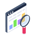 Web browser displaying charts with magnifying glass