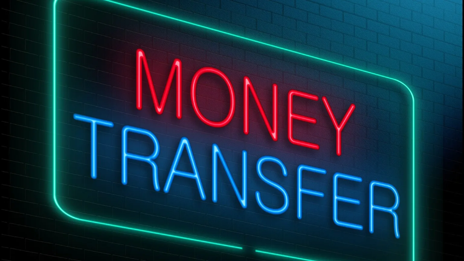Image: Supplied Money Transfer written with led lights