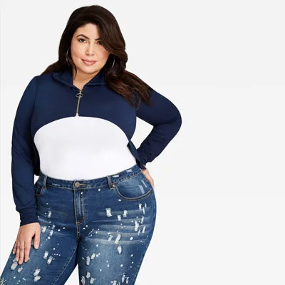 Curvy girl wearing denim clothes