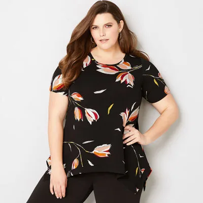Curvy girl wearing black blouse