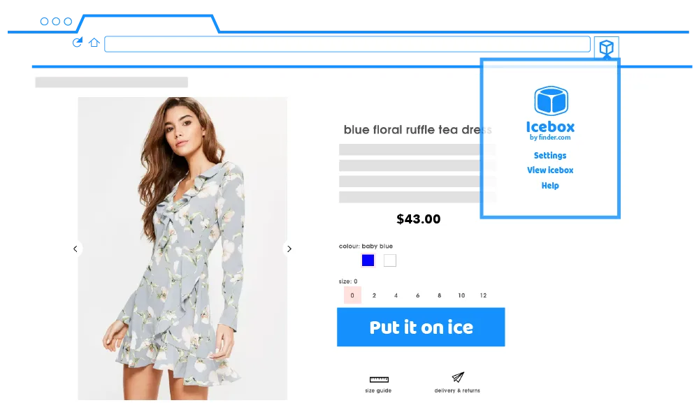 Icebox Amazon button being displayed on a shopping image