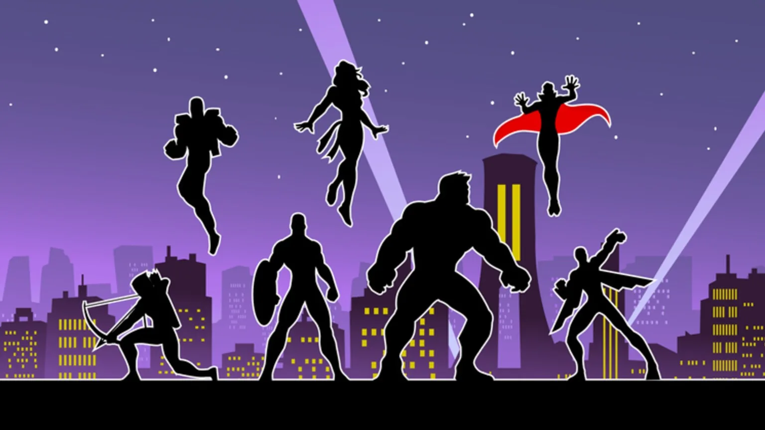 Image: Getty Images Superheroes Team Silhouette in the City at Night