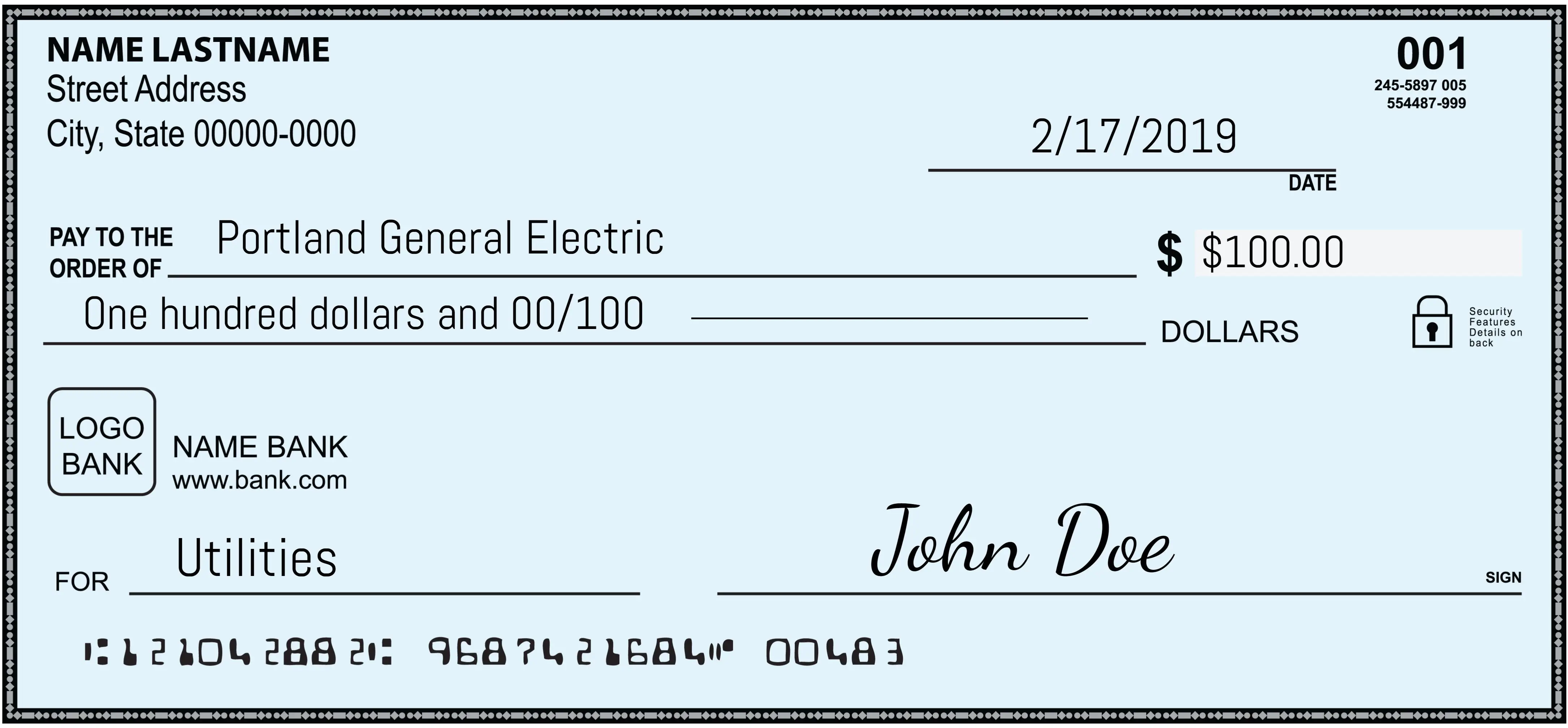 100 Dollar Check In Writing