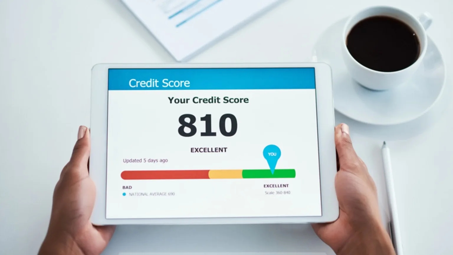 Image: Getty Images checking credit score on a laptop