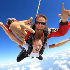 Couple skydiving