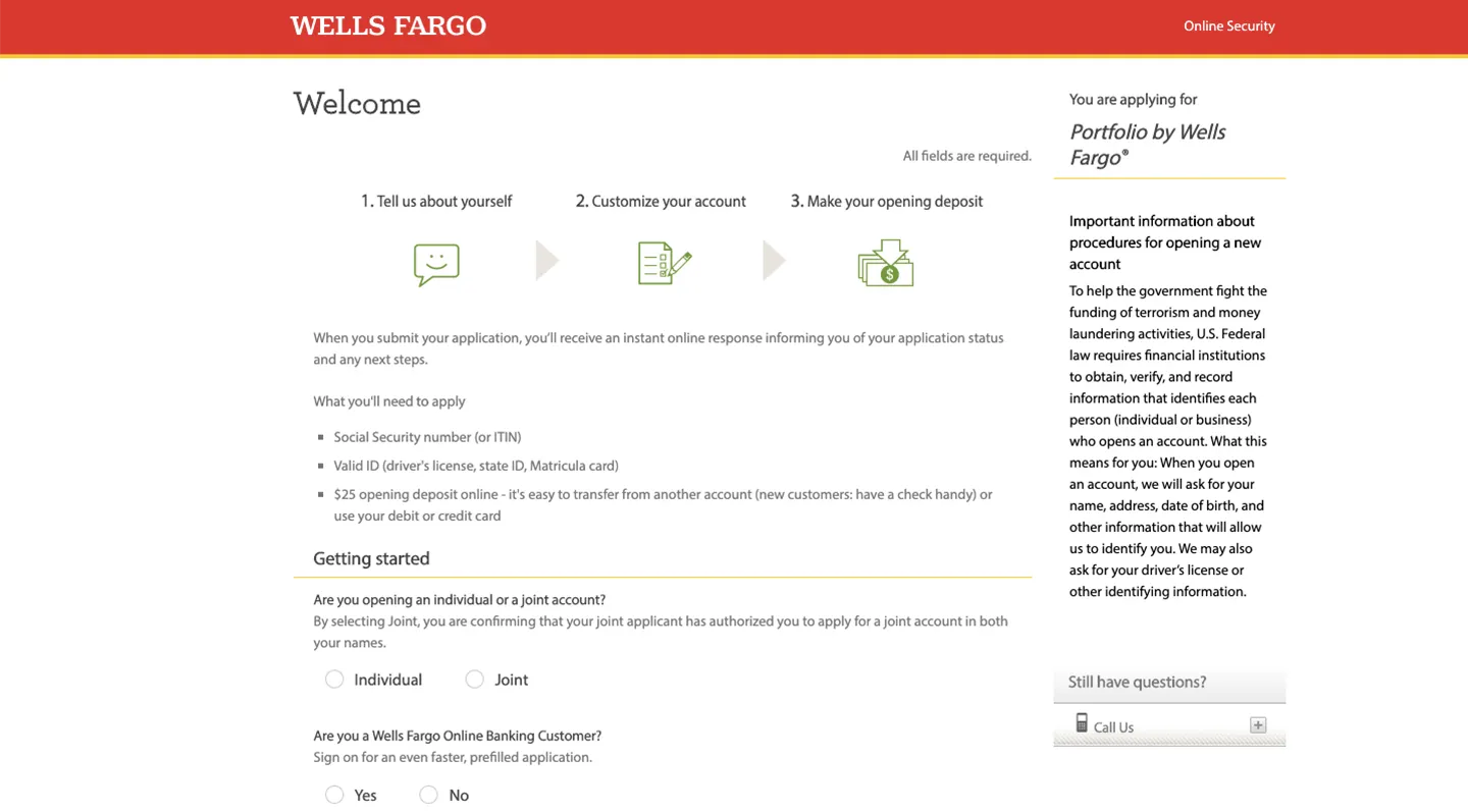 wells fargo online application