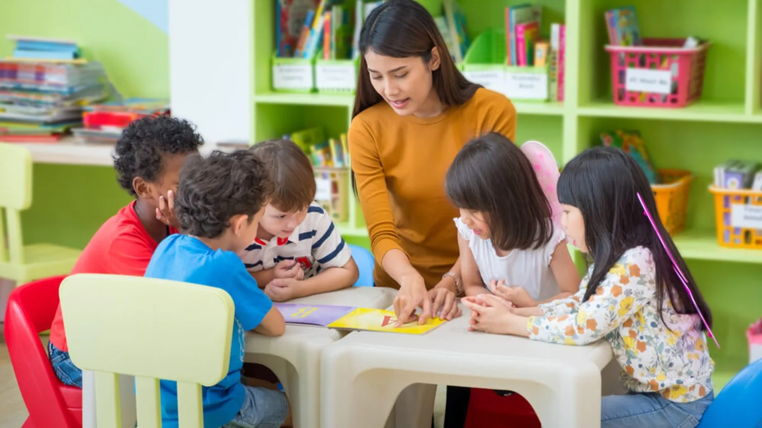 Image: Shutterstock Teacher with students in a classroom