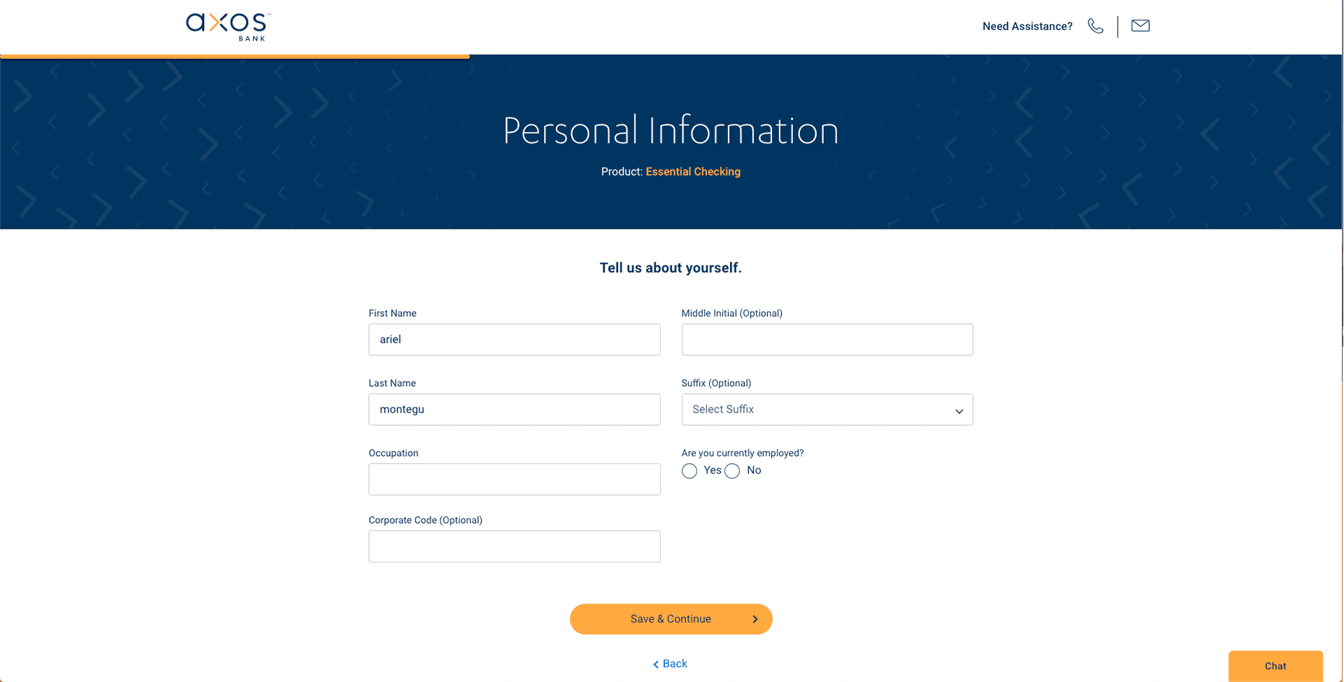 Axos Bank Essential Checking account June 2020