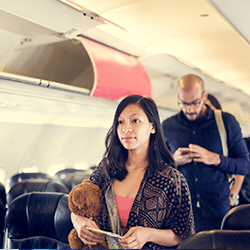 Woman boarding a plane