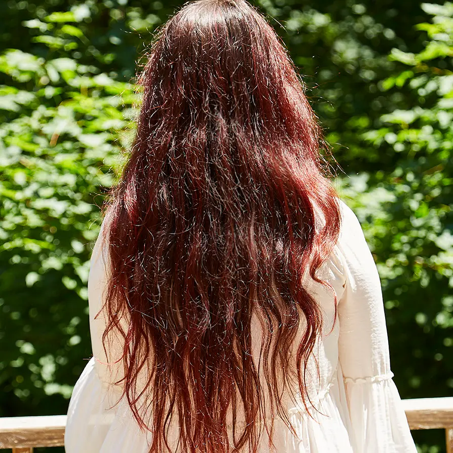 My hair after using Overtone Vibrant Red Coloring Conditioner
