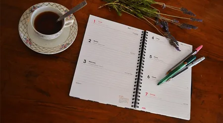 notebook and coffee