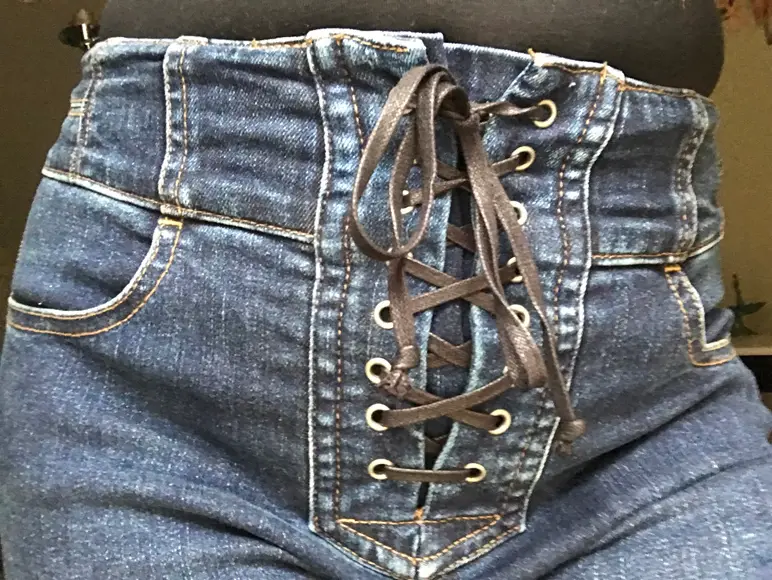 Image: Cheryl Wagemann/Finder Front lace-up detail on We the Free jeans