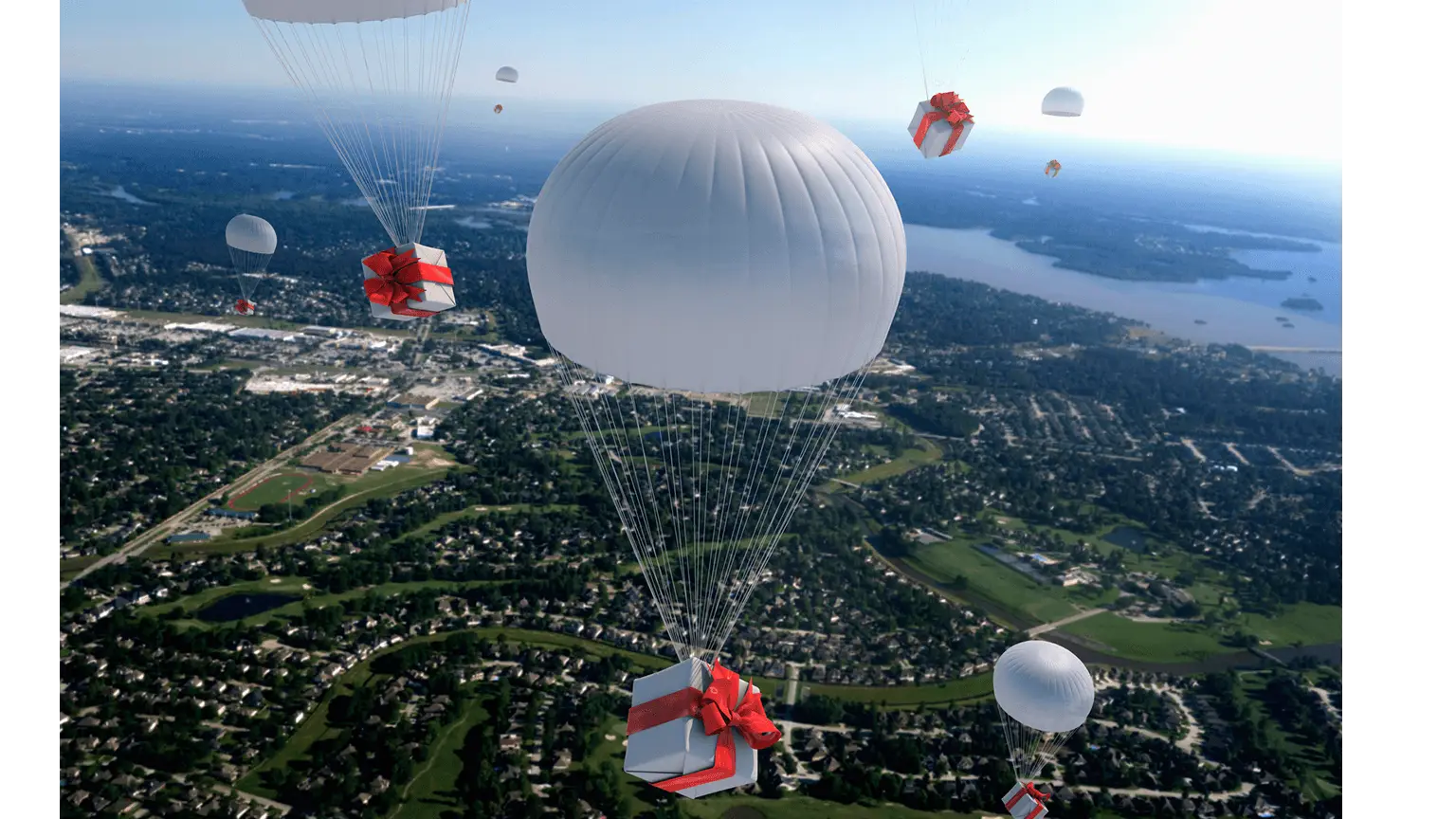 Image: Getty Images balloons with gifts attached