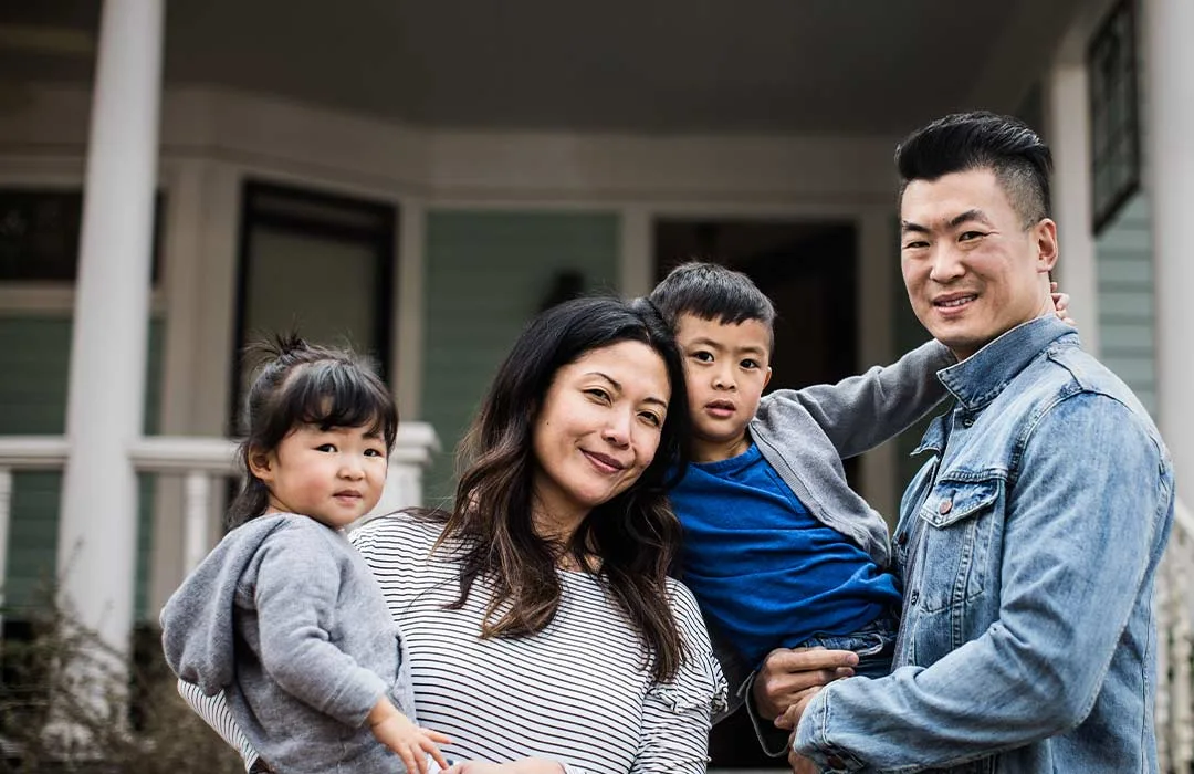 Image: Getty Images First time home buyers asian American family