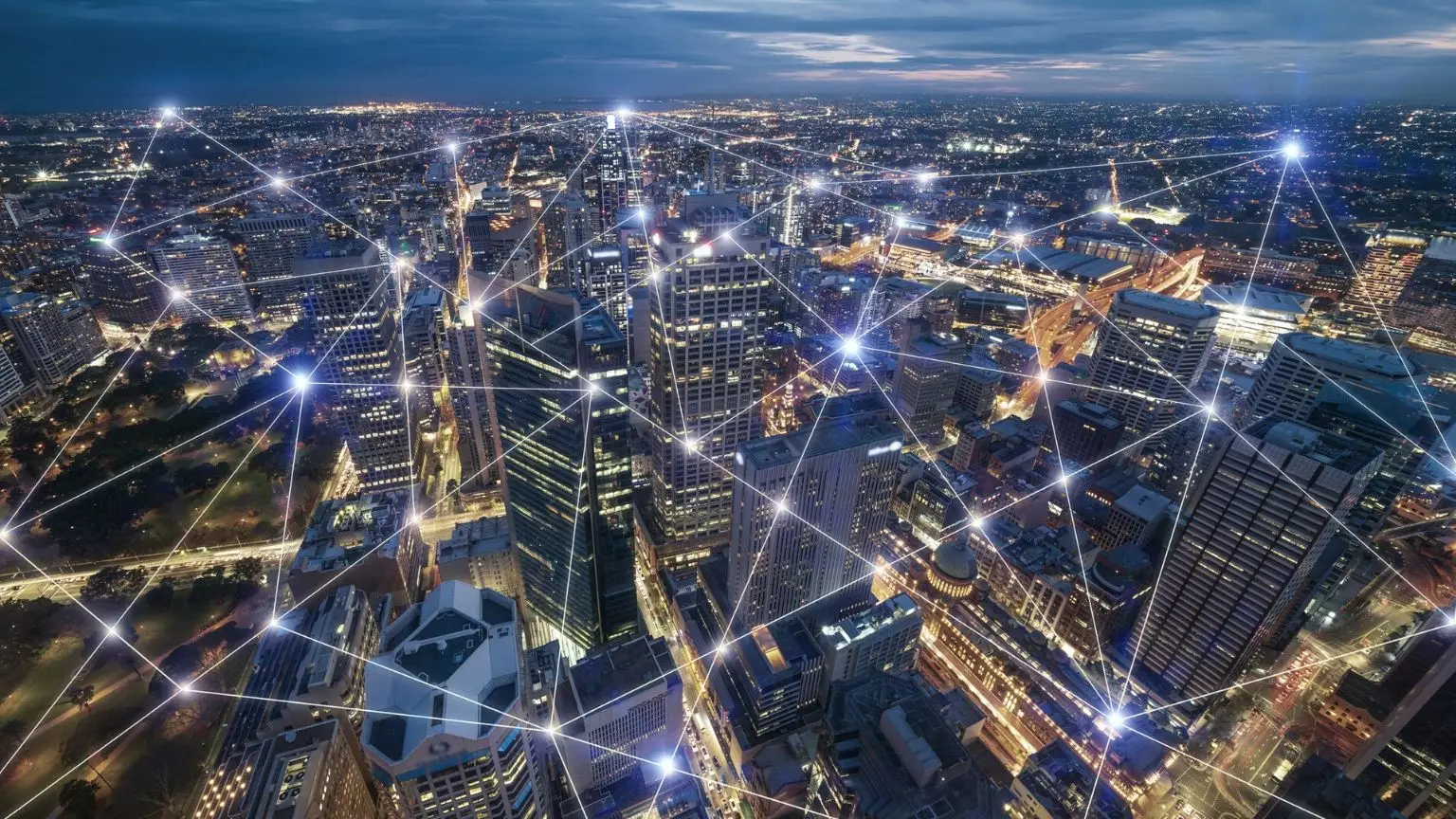 Image: Getty Images Air view of a city depicting internet connections