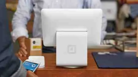 Salesman accepting payment via Square