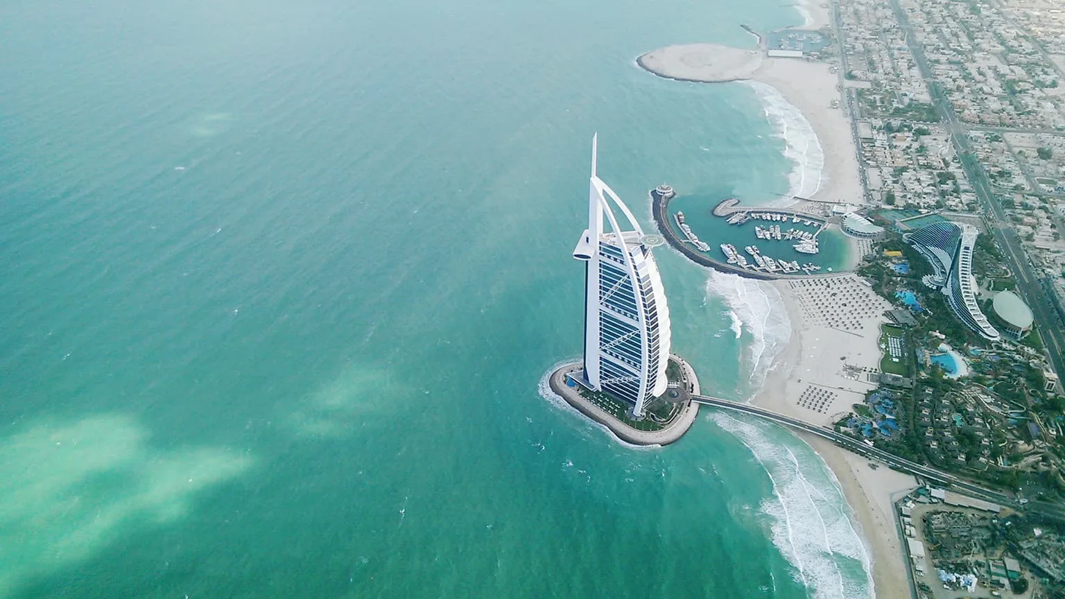 Image: Getty Images Aerial View Of Jumeirah Beach Hotel in Dubai, United Arab Emirates