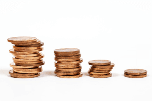 stacked coins on white background