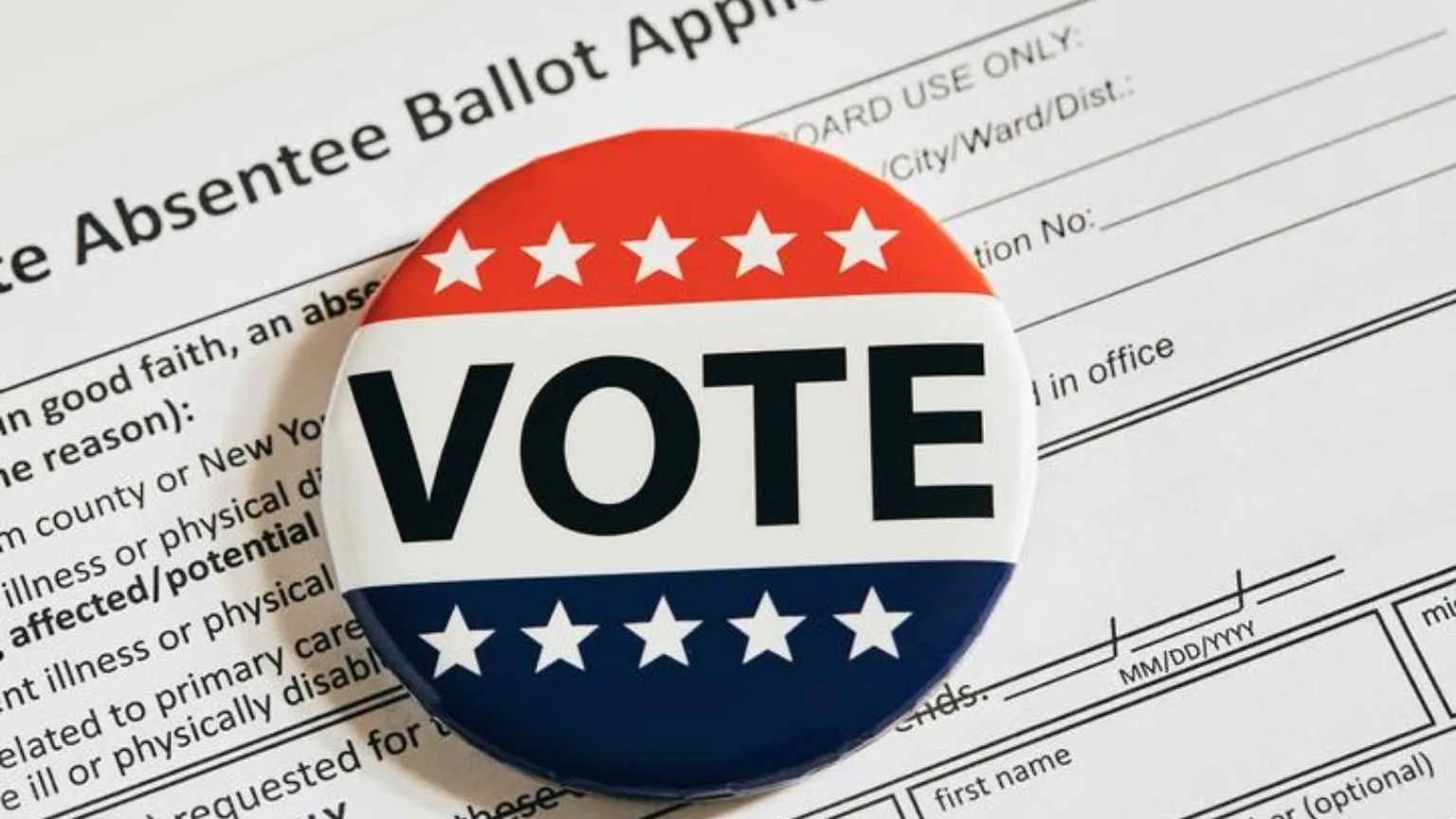 Image: Getty Images Vote pin on absentee ballot application