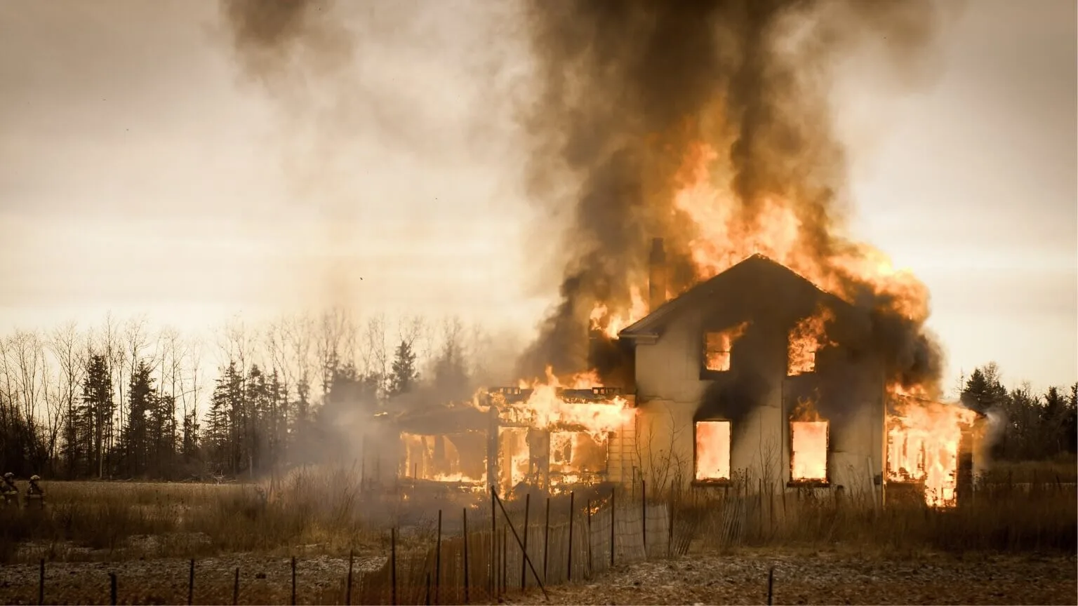 Image: Getty Images picture of a house on fire in flames
