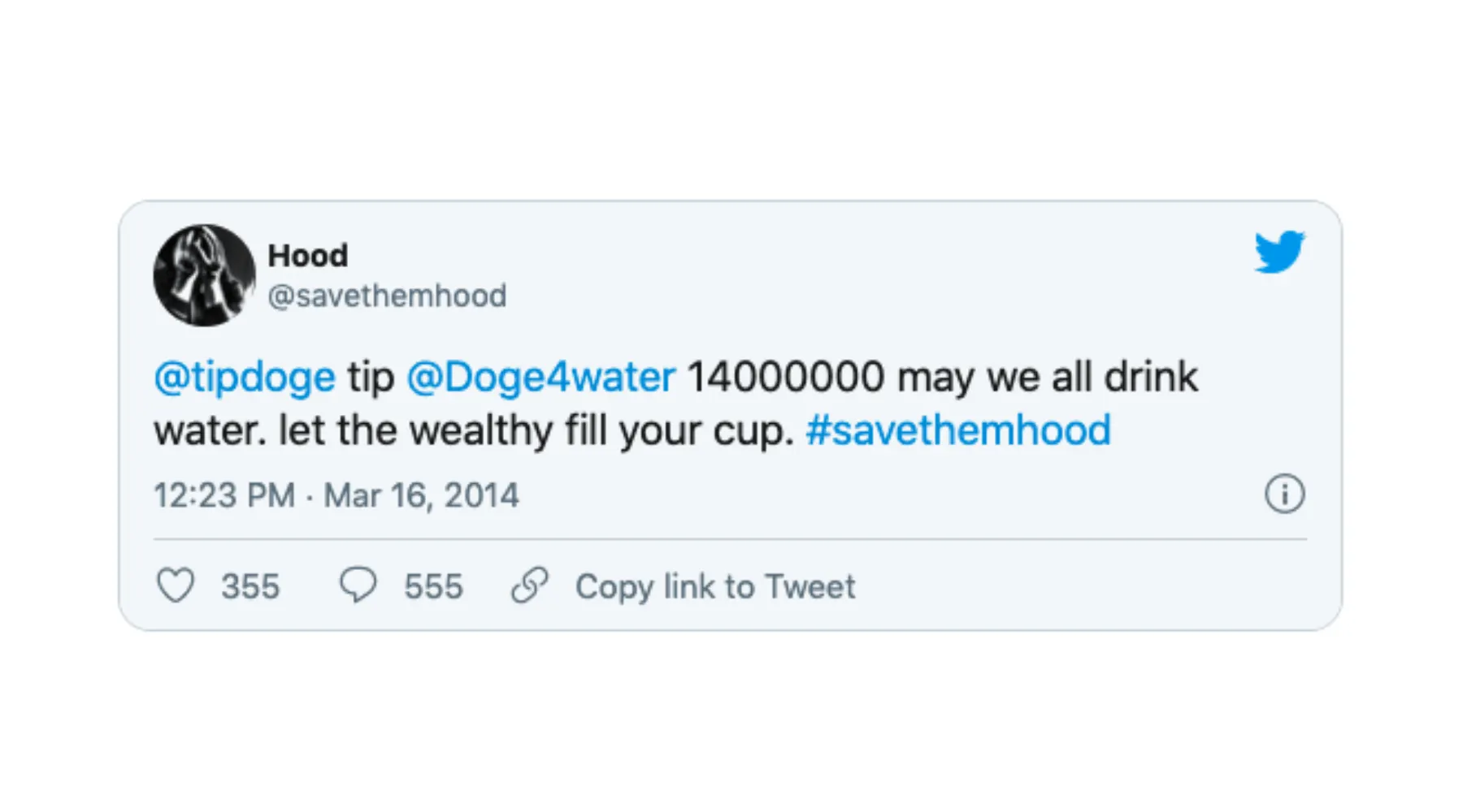 Фотография твита, в котором обсуждается проект чистой воды в Кении, которому энтузиасты Dogecoin пожертвовали.