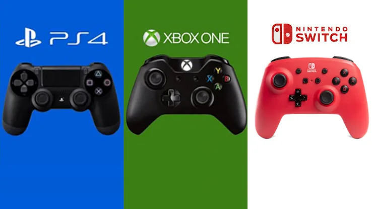 PS4, Xbox One and Nintendo Switch controllers