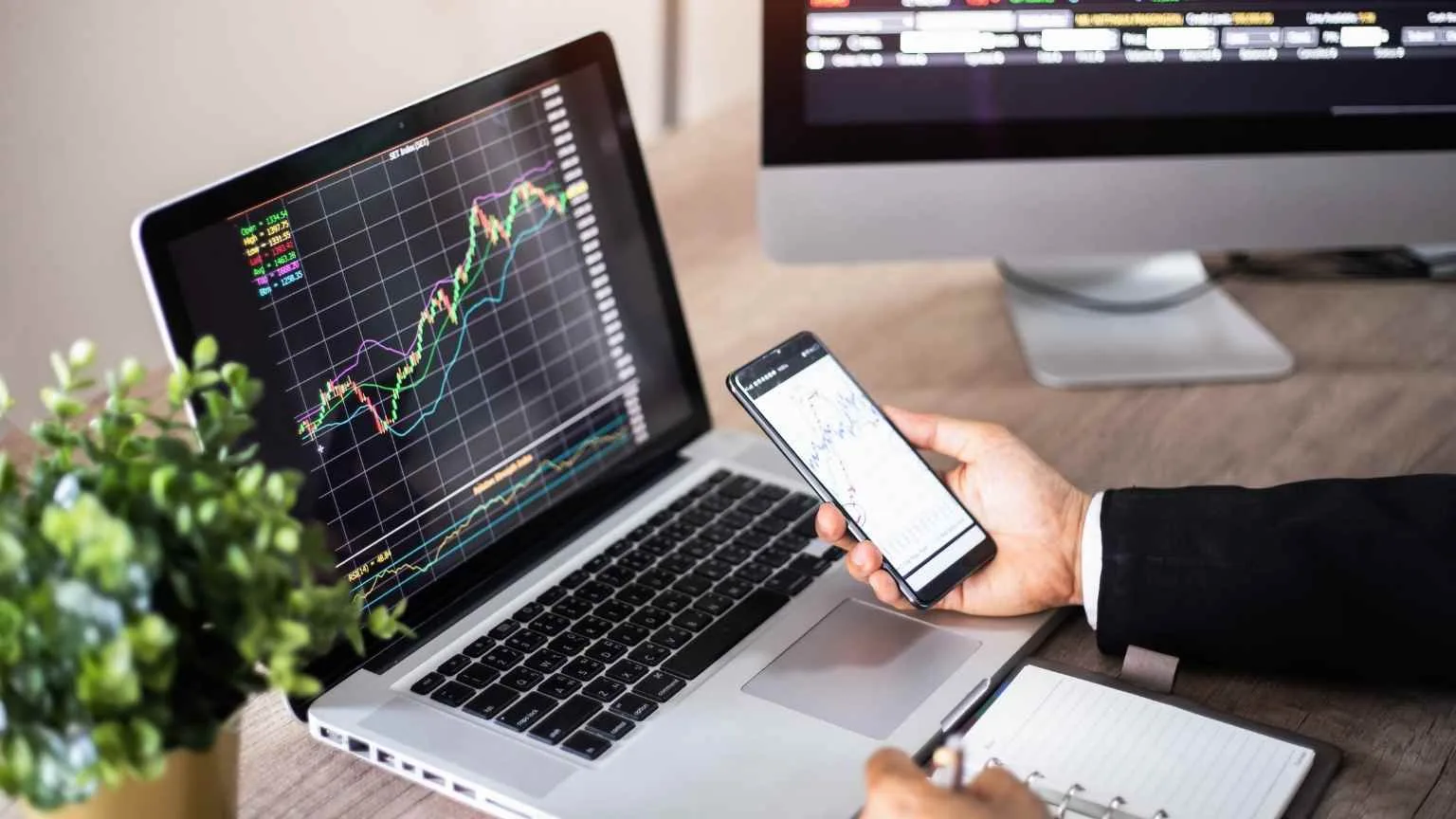 Image: Getty Images Man checking investment portfolio online