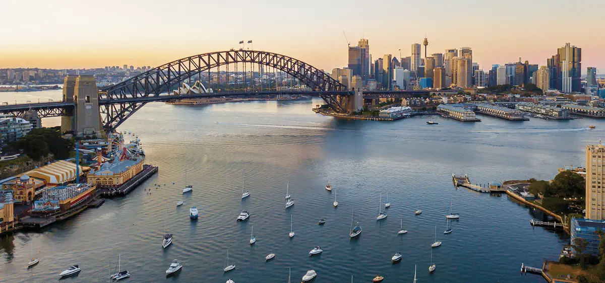 Image: Getty Images Panorama of Sydney Harbour showing bridge and boats