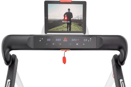 Image: Supplied The tablet holder and LED display on the Reebok I Run 4.0 treadmill