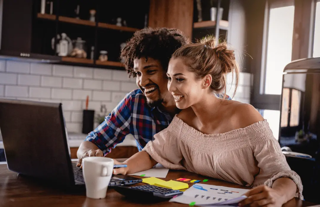 Image: Getty Images young couple planning a home budget