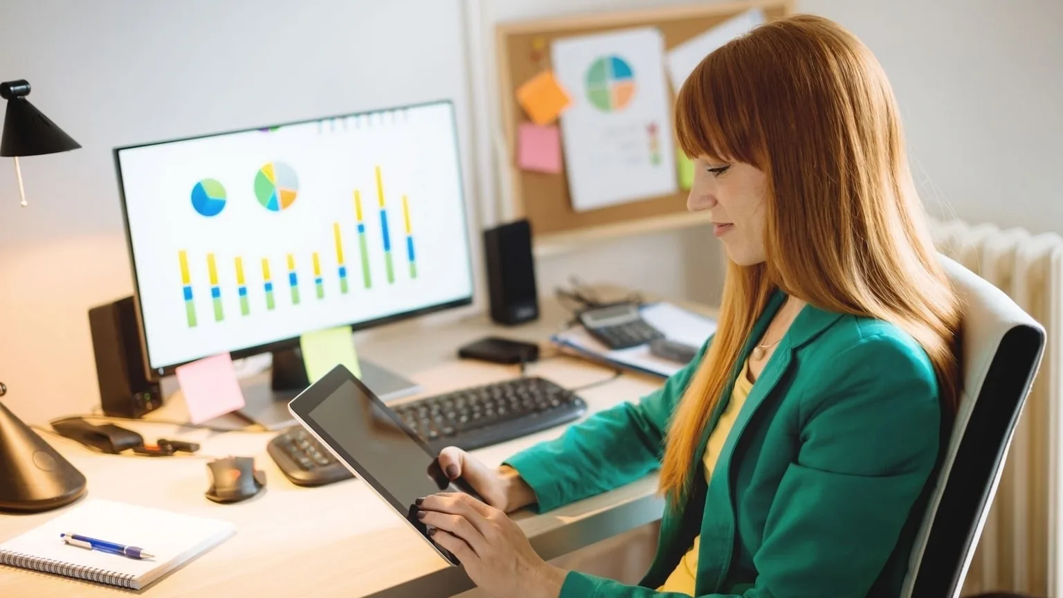 Image: Getty Images Woman studying stock market financials