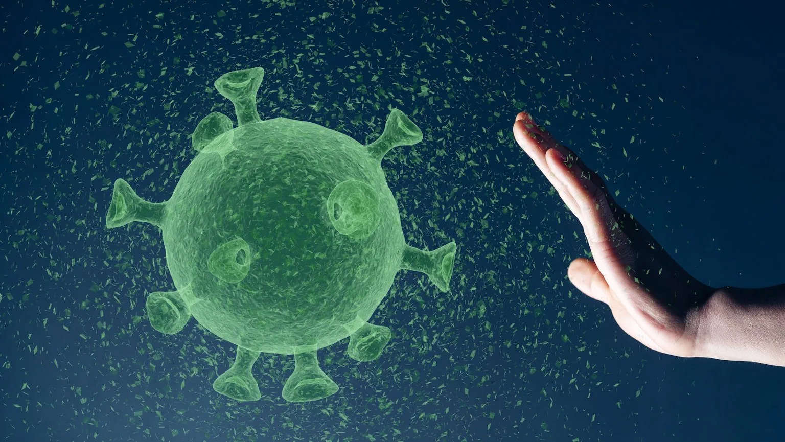 Image: Getty Images hand forbidden coronavirus,3d render