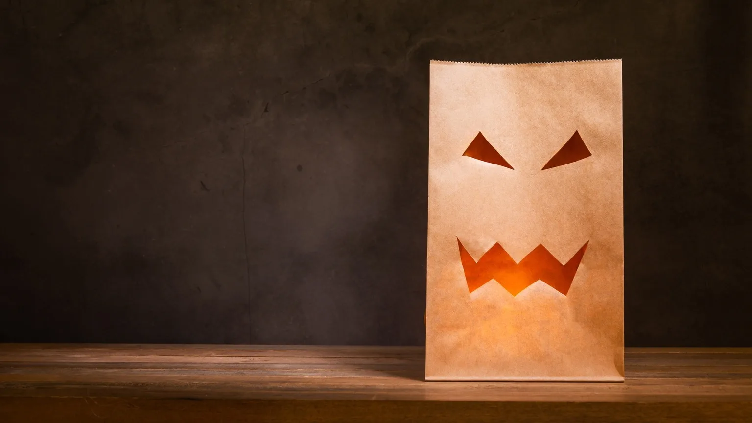 Image: Getty Images Brown paper jack-o'-lantern Halloween decoration